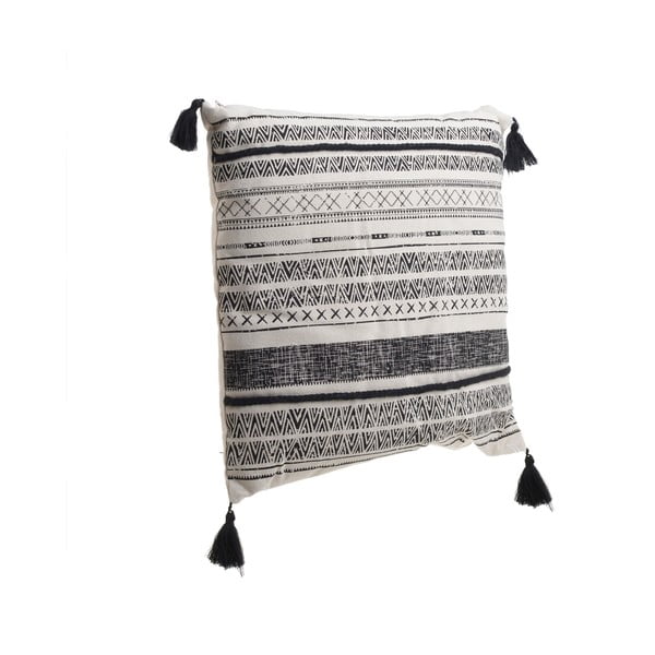 Černo-bílý polštář s třásněmi InArt Tribe Stripe, 45 x 45 cm