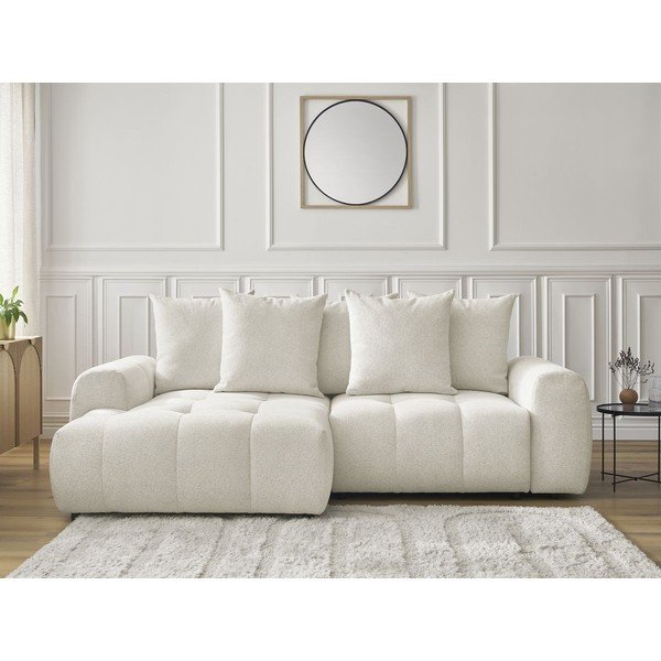 Bílá žinylková rozkládací/s úložným prostorem rohová pohovka (levý roh/s lenoškou) Roxelane – Bobochic Paris-image-1