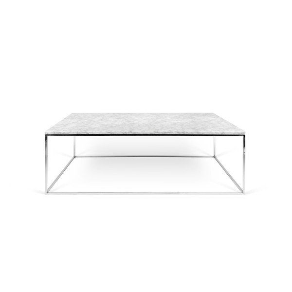 Bílý mramorový konferenční stolek s chromovými nohami TemaHome Gleam, 75 x 120 cm