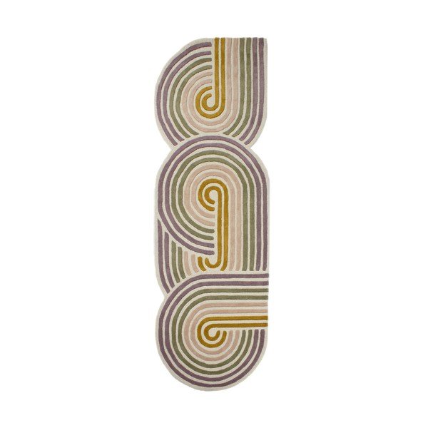 Zelený ručně tkaný vlněný běhoun 80x300 cm Spiral Shaped  – Flair Rugs