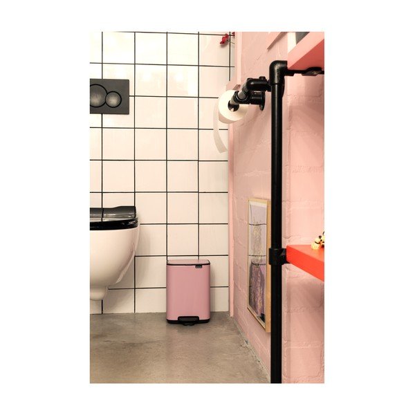 Růžový nášlapný ocelový odpadkový koš 7 l Bo – Brabantia-image-1