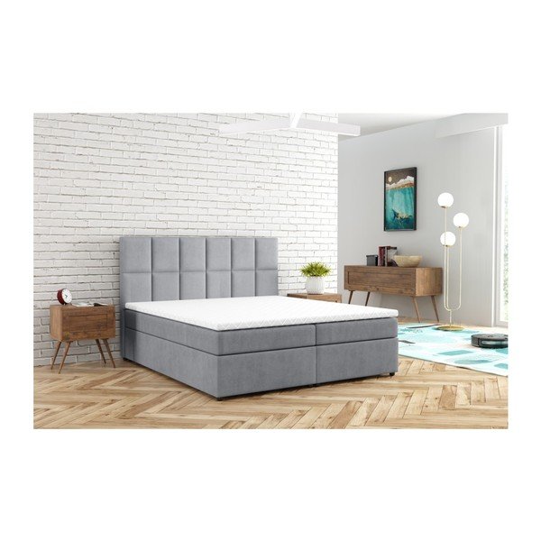 Světle šedá boxspring postel s úložným prostorem 200x200 cm Flip – Ropez-image-4