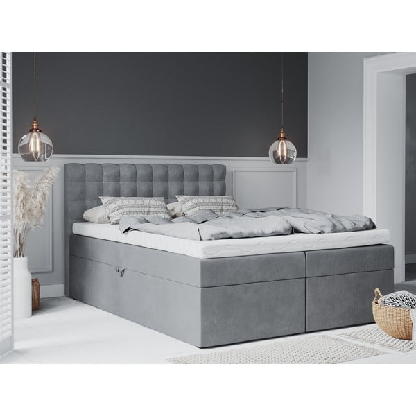 Šedá boxspring postel s úložným prostorem 200x200 cm Jade – Mazzini Beds-image-4