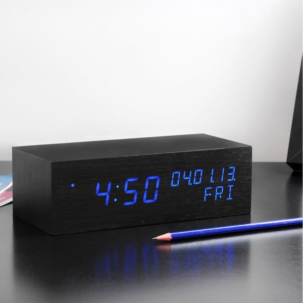 Modrý LED budík Square Click Clock, černý-image-1