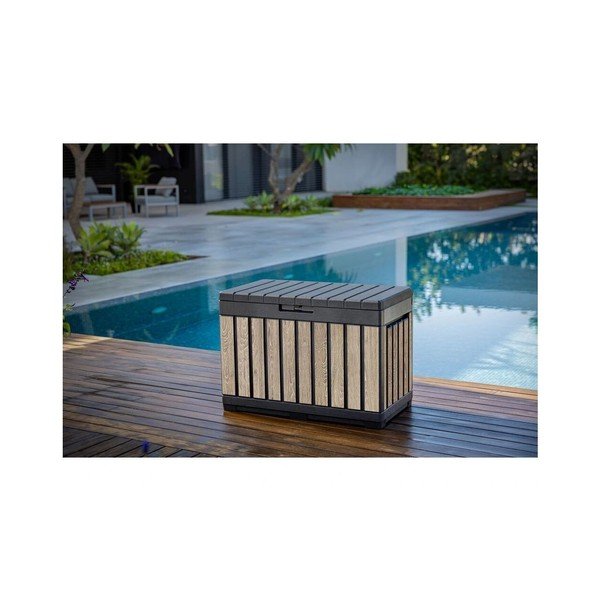 Černý/ve světle přírodní barvě plastový zahradní úložný box Deco Kentwood Ashwood – Keter-image-4