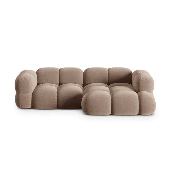 Hnědá sametová rohová pohovka (pravý roh/s lenoškou) Loretto – Cosmopolitan Design