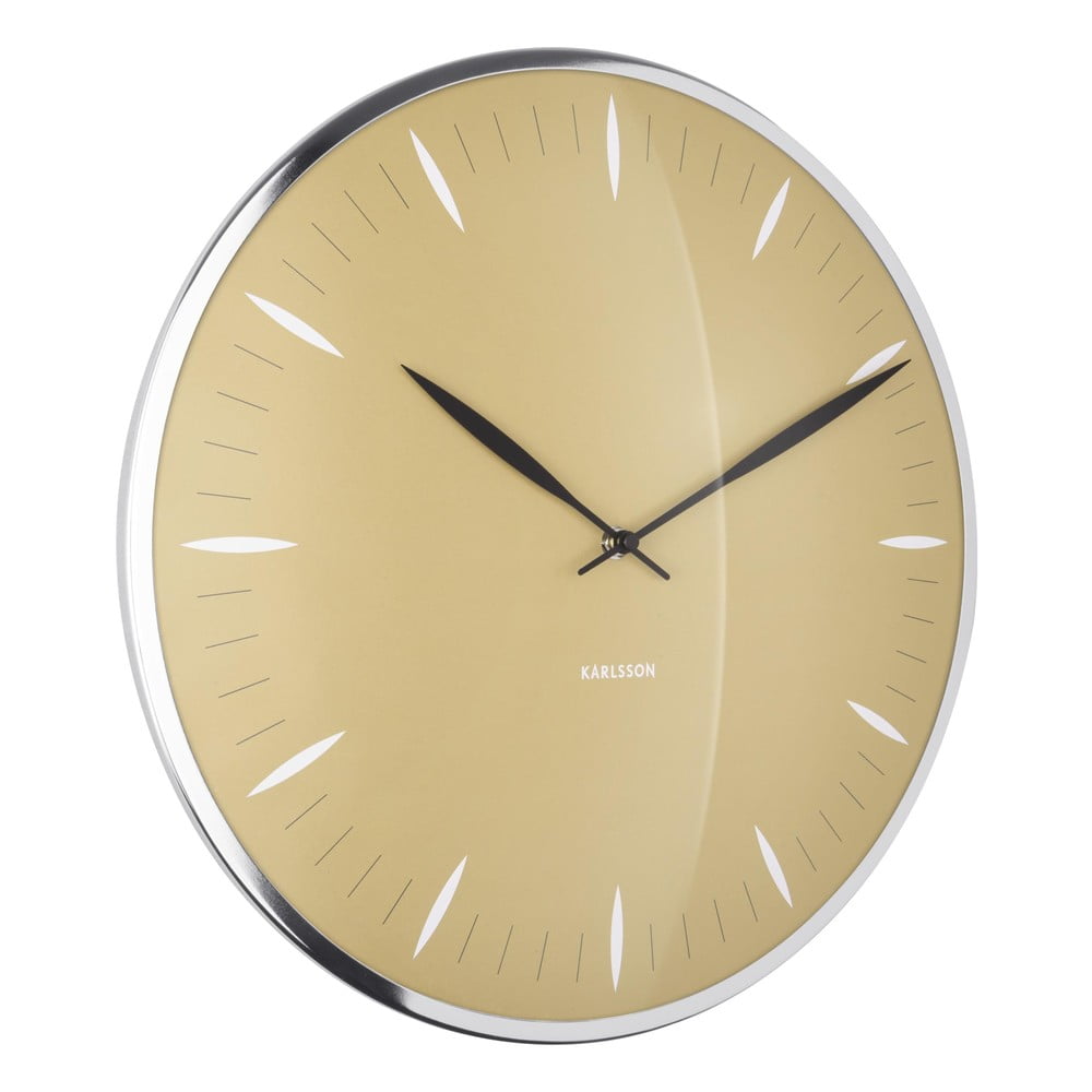 Hořčicově žluté skleněné nástěnné hodiny Karlsson Leaf, ø 40 cm