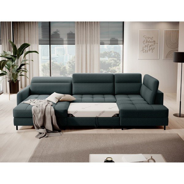 Zelená sametová rozkládací/s úložným prostorem rohová pohovka (pravý roh/do "U") Berrto – ELTAP-image-4