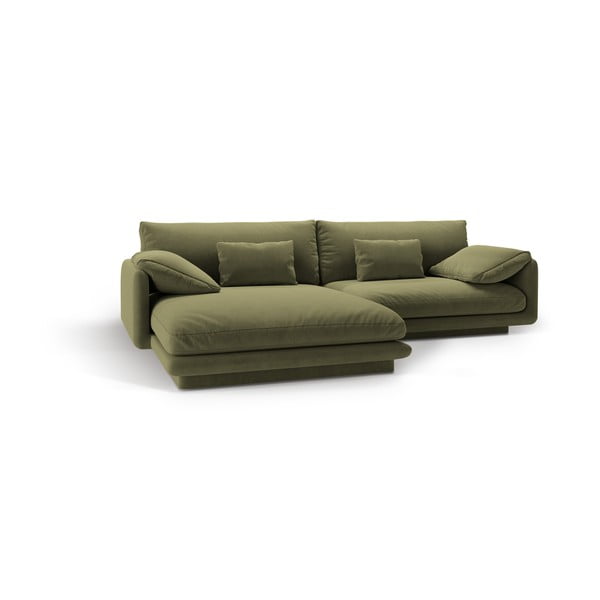 Světle zelená sametová rohová pohovka (levý roh/s lenoškou) Torino – Micadoni -image-2