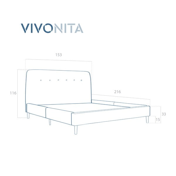 Tyrkysová dvoulůžková postel s dřevěnými nohami Vivonita Mae, 140 x 200 cm-image-1