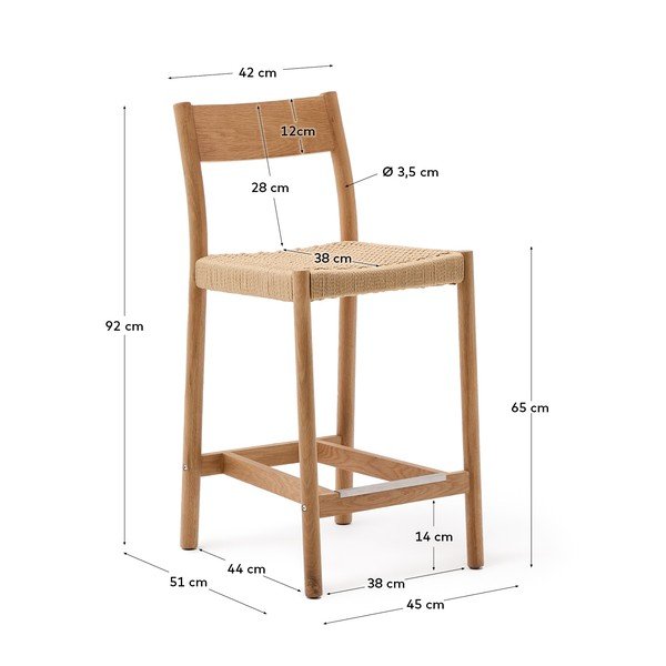 Barová židle z dubového dřeva v přírodní barvě (výška sedáku 65 cm) Yalia – Kave Home-image-3