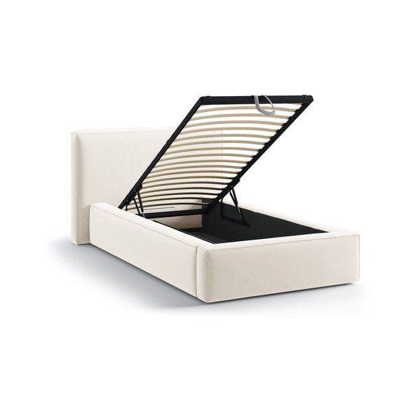 Krémová čalouněná jednolůžková postel s úložným prostorem s roštem 90x200 cm Jodie – Micadoni -image-1