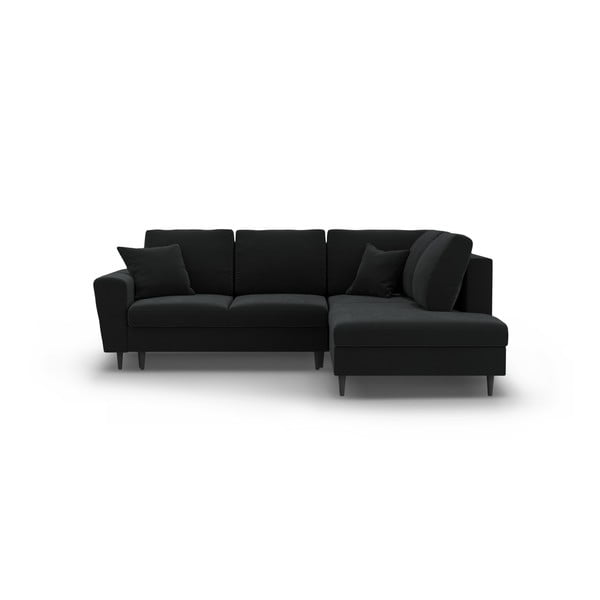 Černá sametová rozkládací/s úložným prostorem rohová pohovka (pravý roh/do L) Kyoto – Cosmopolitan Design