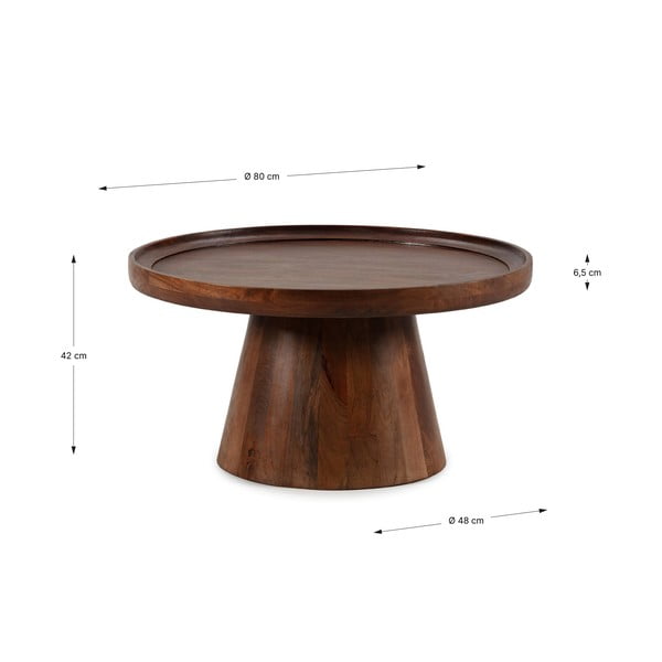 Tmavě hnědý kulatý konferenční stolek z mangového dřeva ø 80 cm Rose – MOME-image-4