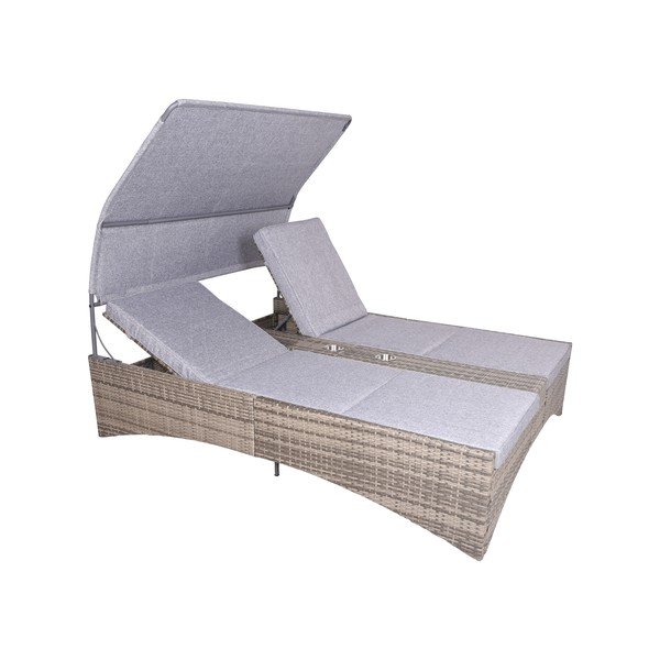 Šedé dvoumístné zahradní lehátko z kovu a umělého ratanu Pescara – Garden Pleasure-image-1