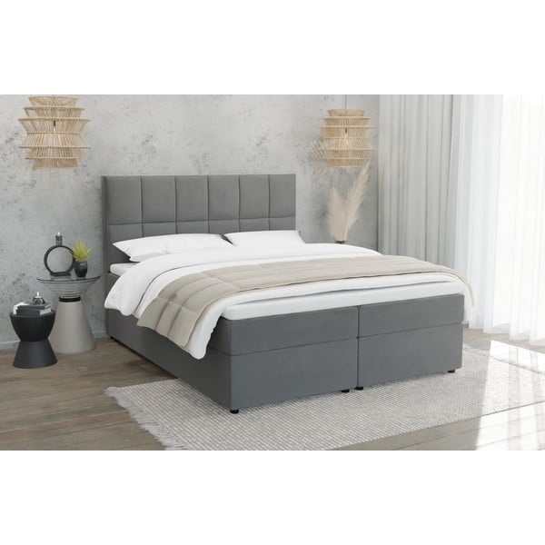 Šedá boxspring postel s úložným prostorem 140x200 cm Flip – Ropez-image-1