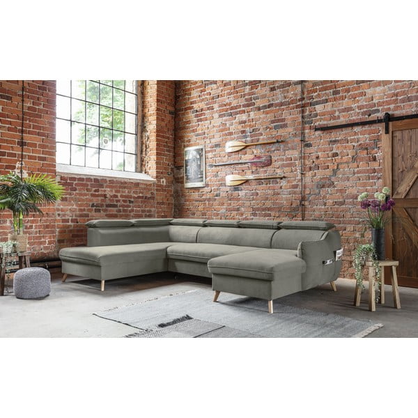 Světle šedá sametová rozkládací rohová pohovka do "U" (levý roh) Sweet Harmony – Miuform-image-3