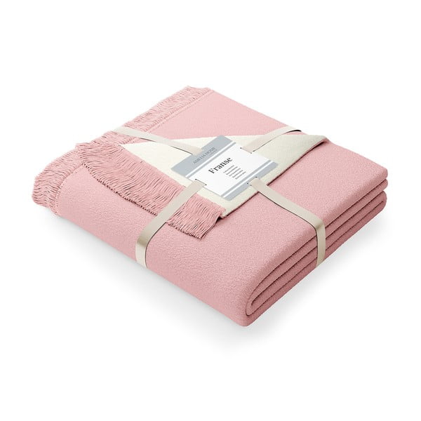 Pudrově růžová deka s příměsí bavlny AmeliaHome Franse, 150 x 200 cm-image-2