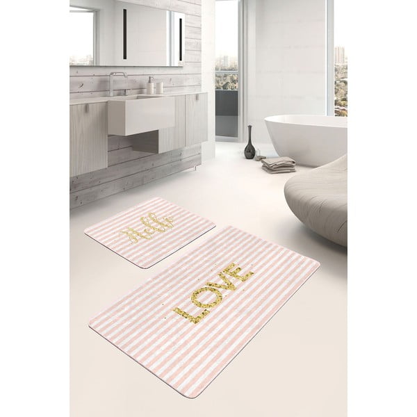 Růžové sametové koupelnové předložky v sadě 2 ks 60x100 cm Love – Mila Home-image-1