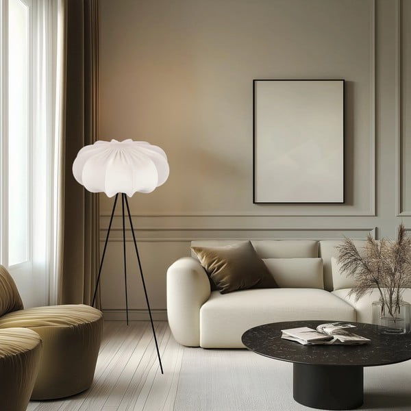 Bílá stojací lampa s textilním stínidlem (výška 147 cm) Cafee – Candellux Lighting-image-1