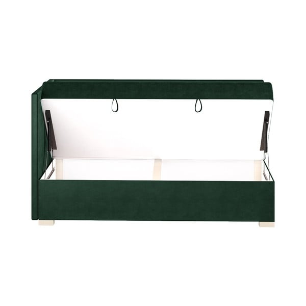 Tmavě zelená rohová dětská postel s úložným prostorem s matrací 90x200 cm Flexi – Ghado-image-4