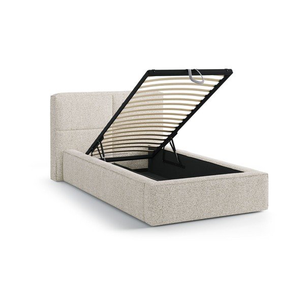 Béžová čalouněná jednolůžková postel s úložným prostorem s roštem 90x200 cm Darren – Micadoni -image-1