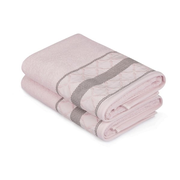 Sada 2 růžových bavlněných ručníků Madame Coco Carmenta, 50 x 90 cm