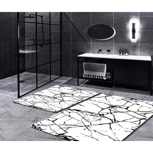 Bílo-černé koupelnové předložky v sadě 2 ks 60x100 cm Cracks – Mila Home-image-1