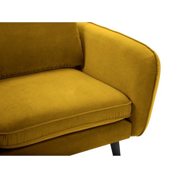 Žluté sametové křeslo s černými nohami Kooko Home Lento-image-3