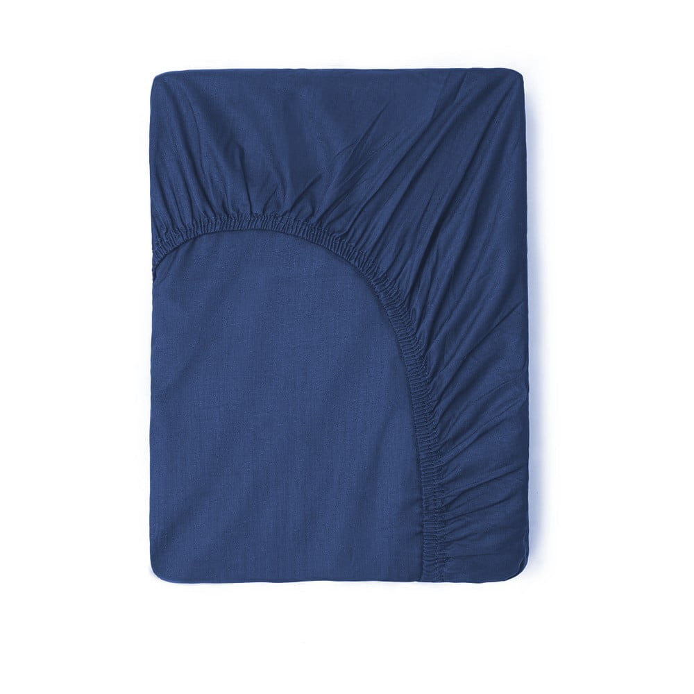 Tmavě modré bavlněné elastické prostěradlo Good Morning, 90 x 200 cm