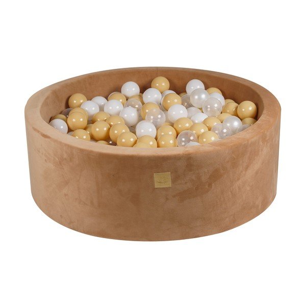 Světle hnědý sametový bazének s míčky ø 90x30 cm Montessori – Meowbaby