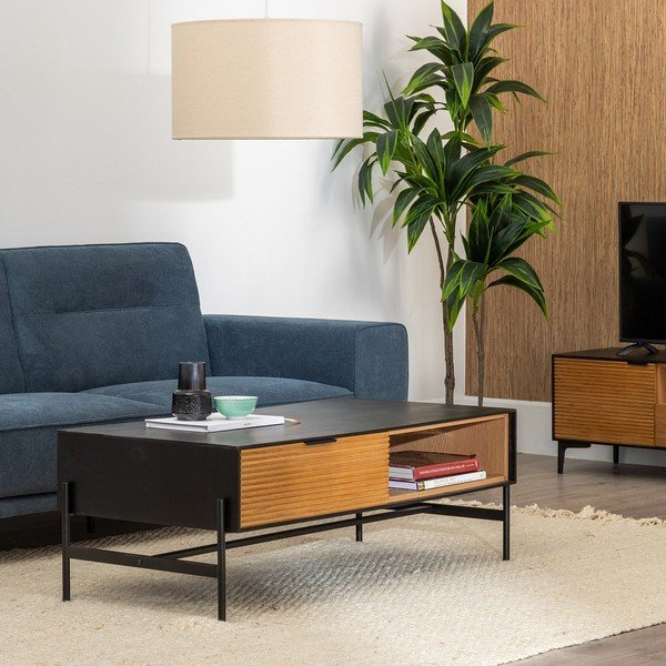 Konferenční stolek v dekoru jasanu v černé a přírodní barvě 60x124 cm Orleans – Ixia-image-2