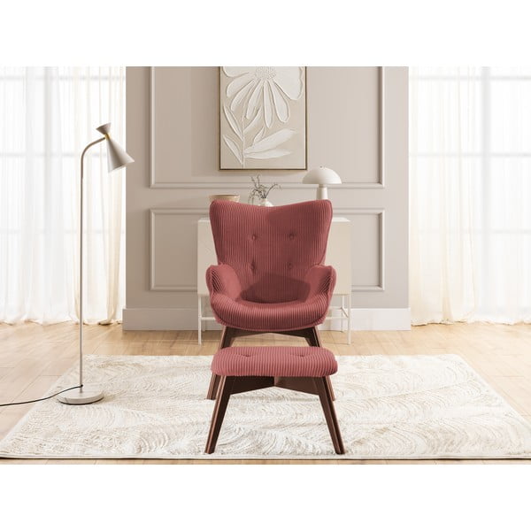 Červené manšestrové křeslo s podnožkou Niko – Ropez-image-1