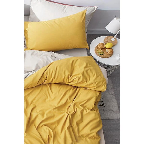 Žluto-krémové bavlněné povlečení na dvoulůžko/prodloužené s prostěradlem 200x220 cm – Mila Home-image-4