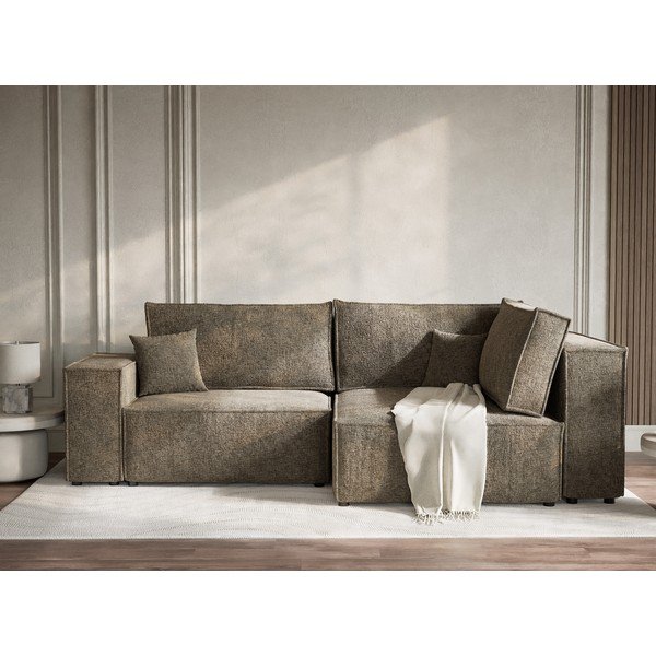 Hnědá žinylková rozkládací/s úložným prostorem rohová pohovka (pravý roh/do L) Tonga – Maison de Rêve-image-1