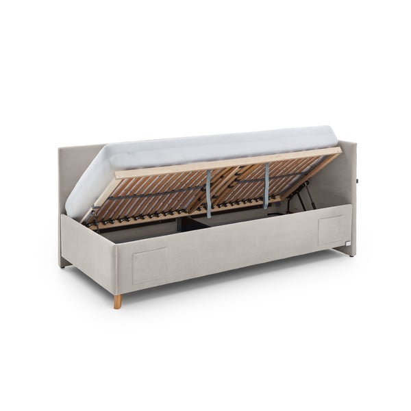 Béžová čalouněná rohová dětská postel s úložným prostorem s roštem 90x200 cm Cool – Meise Möbel-image-2