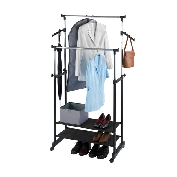 Černý kovový teleskopický/pojízdný stojan na oblečení All In – Wenko-image-1