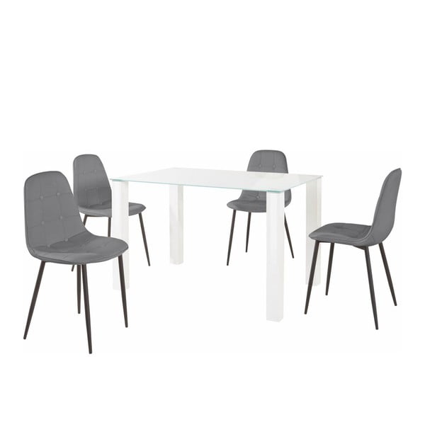 Sada jídelního stolu a 4 šedých židlí Støraa Dante, délka stolu 120 cm