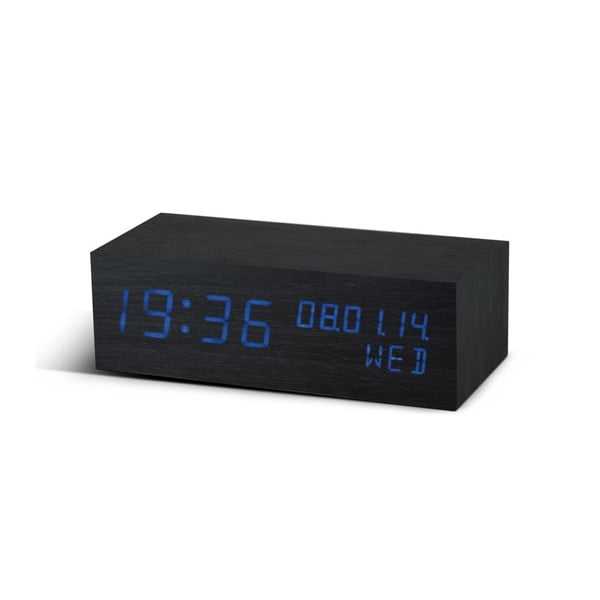 Modrý LED budík Square Click Clock, černý