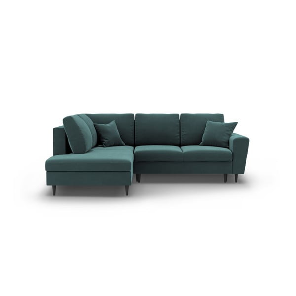 Sametová rozkládací/s úložným prostorem rohová pohovka v petrolejové barvě (levý roh/do L) Kyoto – Cosmopolitan Design