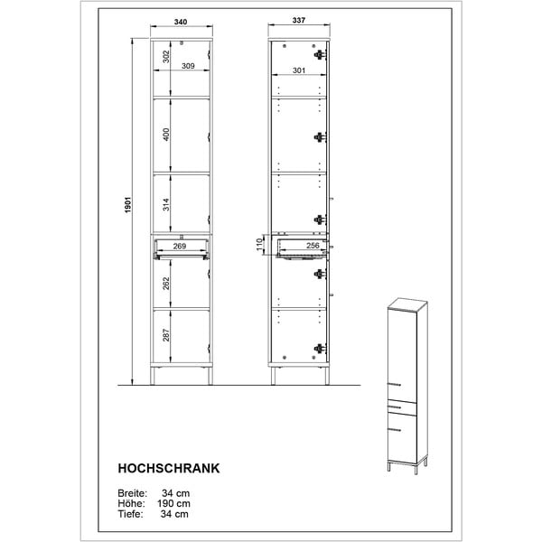 Tmavě šedá vysoká koupelnová skříňka v dekoru dubu 34x34 cm Yonkers - Germania-image-4