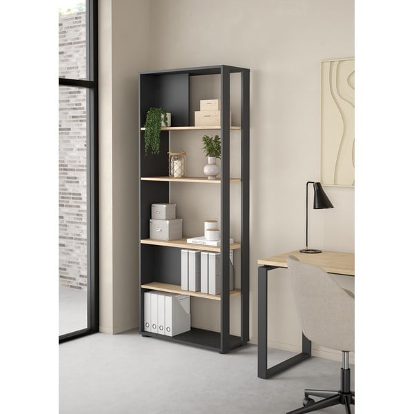 Knihovna v dekoru dubu v antracitovo-přírodní barvě 80x205 cm Sign – Tvilum-image-1