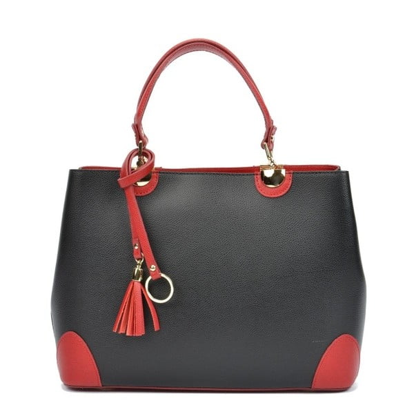Černá kožená kabelka s růžovými detaily Isabella Rhea London Nero