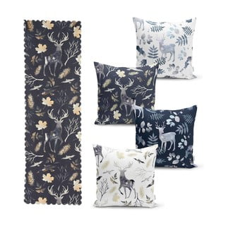 Sada 4 vánočních povlaků na polštář a běhounu na stůl Minimalist Cushion Covers Christmas Forest