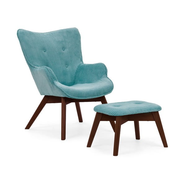 Tyrkysové manšestrové křeslo s podnožkou Niko – Ropez
