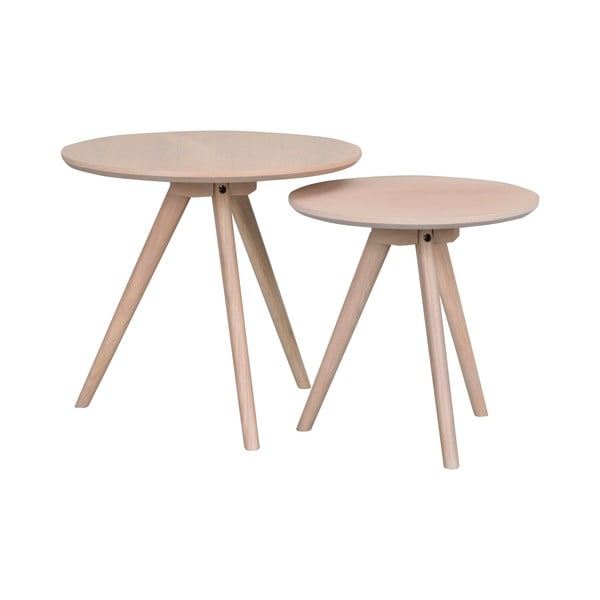 Kulaté odkládací stolky z dubového dřeva v sadě 2 ks ø 50 cm Yumi – Rowico-image-2