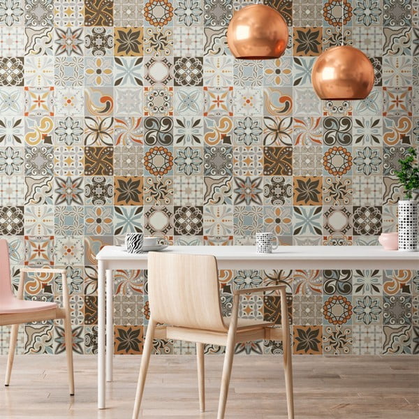 Sada 30 nástěnných samolepek Ambiance Wall Decal Cement Tiles Bali, 15 x 15 cm