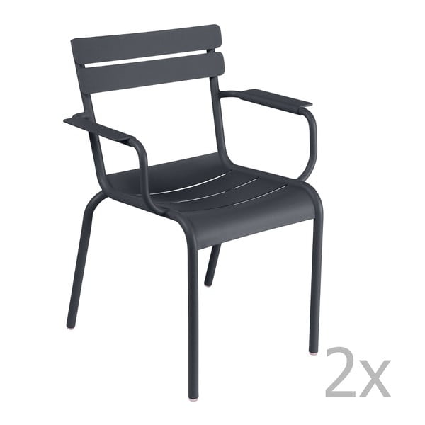 Sada 2 antracitových židlí s područkami Fermob Luxembourg