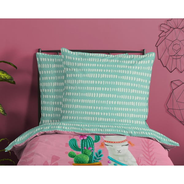 Růžové/tyrkysové bavlněné dětské povlečení na jednolůžko 140x200 cm Lalama – Good Morning-image-2