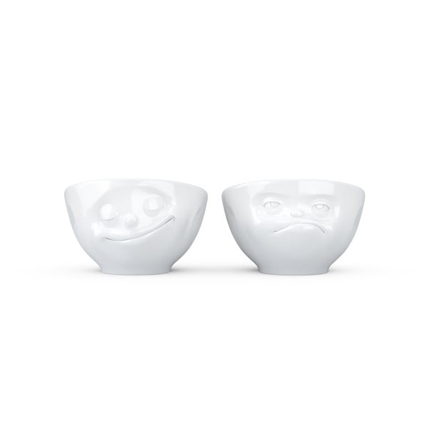Sada 2 bílých porcelánových kalíšků na vajíčka 58products Happy & Hmpff
